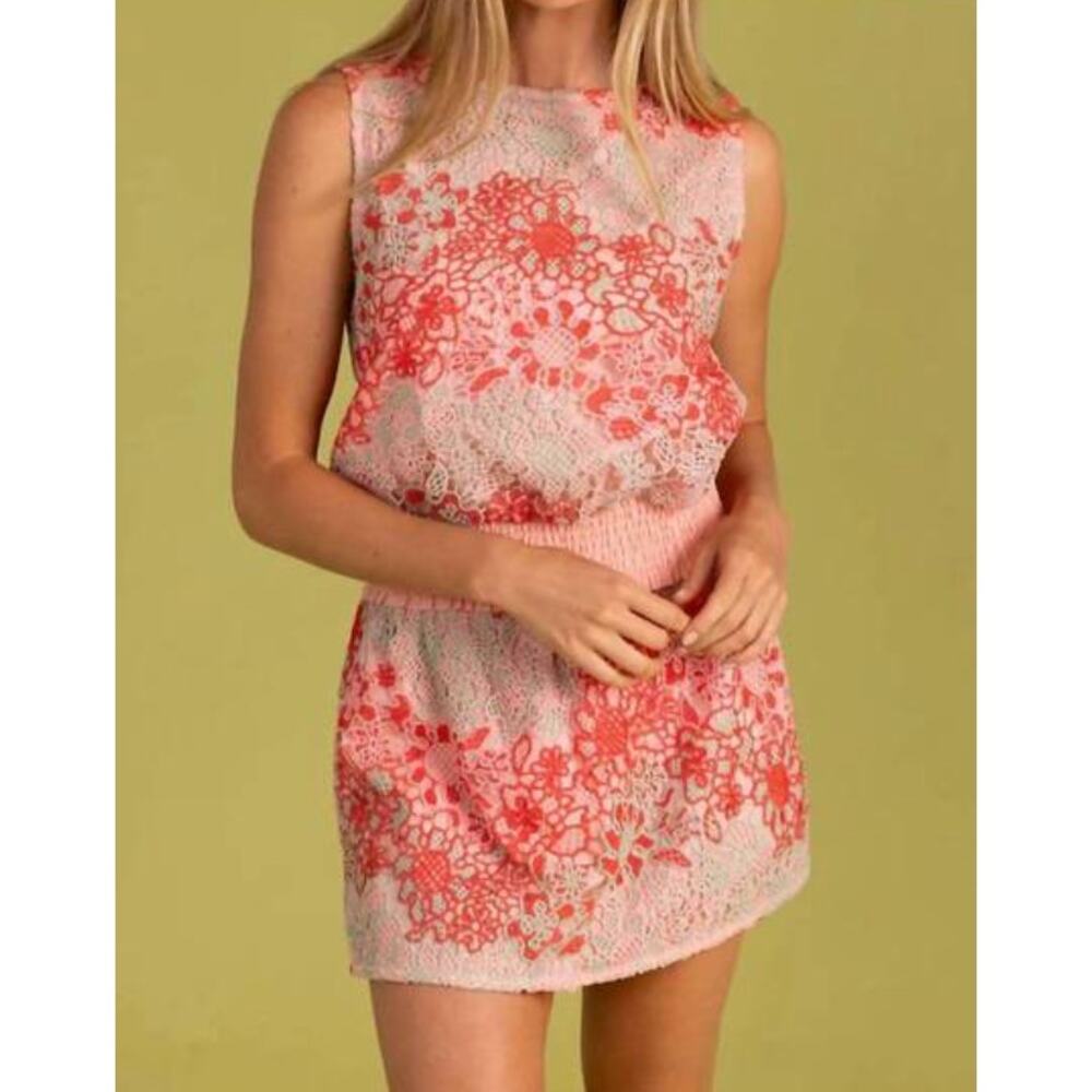 S'edge Lennon Sleeveless Crochet Top & Skort, Large, Red Pink Green